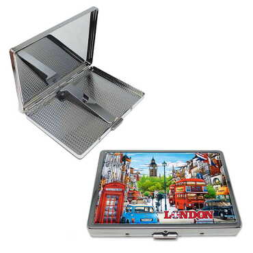 London Themed Metal Cigarette Case 87x76x11 mm - Thumbnail