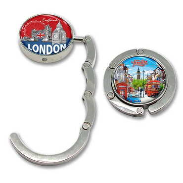 Myros - London Themed Metal Folding Purse Hook For Table 45 mm