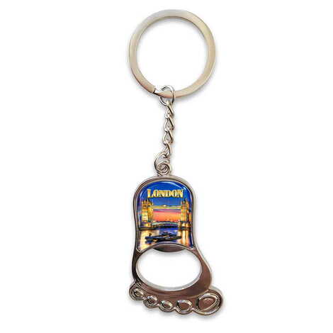 London Themed Metal Foot Shaped Opener Keychain 37x118 mm