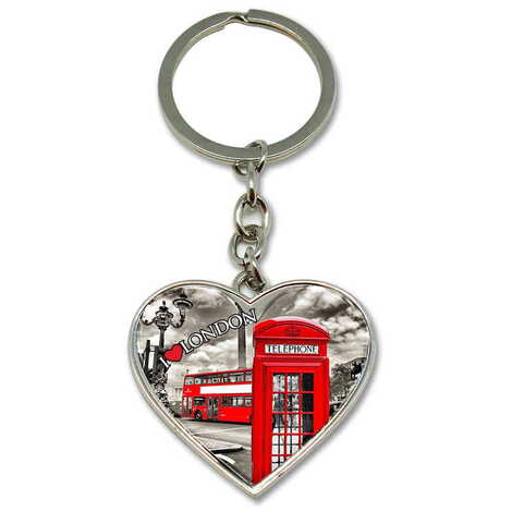 London Themed Metal Heart Keychain 40x90 mm - 1