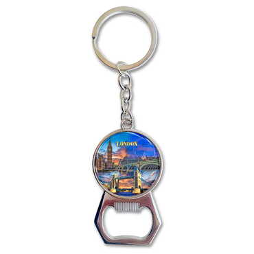 London Themed Metal Keychain With Opener 35x120 mm - Myros