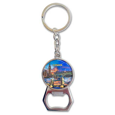 London Themed Metal Keychain With Opener 35x120 mm