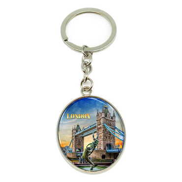 Myros - London Themed Metal Oval Keychain 35x105 mm