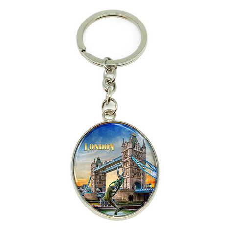 London Themed Metal Oval Keychain 35x105 mm