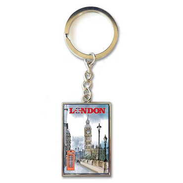 London Themed Metal Rectangle Keychain 30x100 mm - Thumbnail