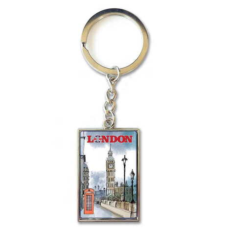 London Themed Metal Rectangle Keychain 30x100 mm