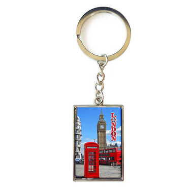 London Themed Metal Rectangle Keychain 30x100 mm - Thumbnail