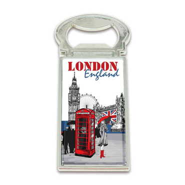 London Themed Metal Rectangle Magnetic Opener 33x90 mm - Myros