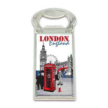 Myros - London Themed Metal Rectangle Magnetic Opener 33x90 mm