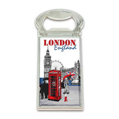 London Themed Metal Rectangle Magnetic Opener 33x90 mm