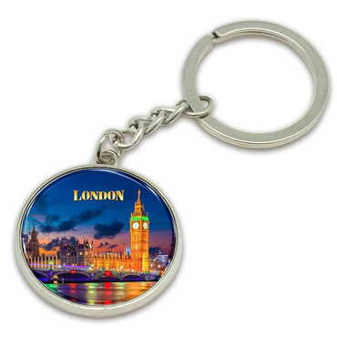 London Themed Metal Round Keychain 35x90 mm - Myros