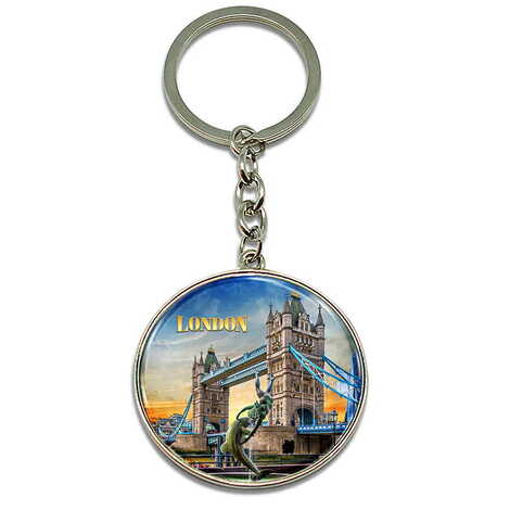 London Themed Metal Round Keychain 40x100 mm