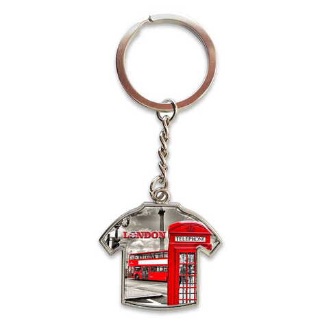 London Themed Metal T-Shirt Shaped Keychain 34x92 mm