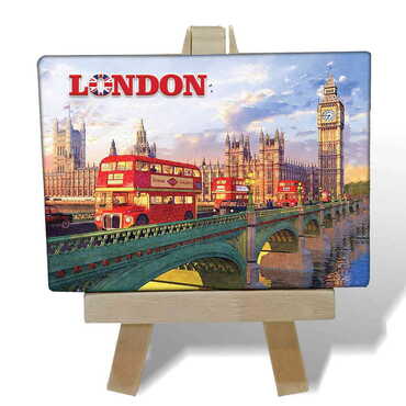 London Themed Mini Print Canvas Magnet With Easel 70x100 mm - Myros
