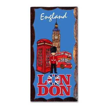 London Themed Panaromic Printed Wooden Desktop Decor 53x117 mm - Thumbnail