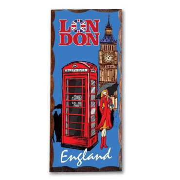 London Themed Panaromic Printed Wooden Desktop Decor 75x166 mm - Myros