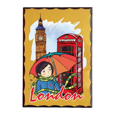 London Themed Printed Wooden Desktop Decor 95x135 mm - Myros