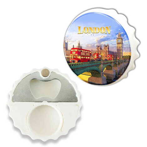 London Themed Round Cap Shaped Magnetic Bottle Opener 63x15 mm