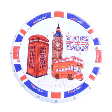 London Themed Round Metal Candy Box - Thumbnail