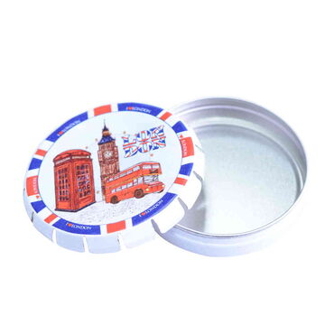 London Themed Round Metal Candy Box - Thumbnail