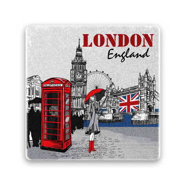 Myros - London Themed Stone Square Souvenir Fridge Magnet 50x50 mm