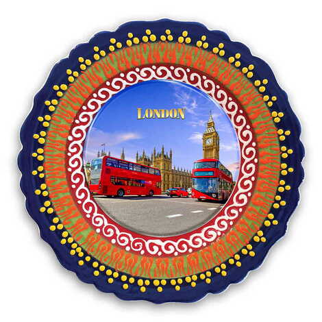 London Themed Turkish Ceramic Plate With Epoxy 18 Cm - 1