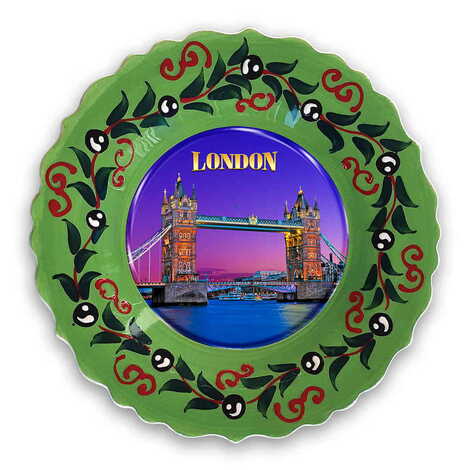 London Themed Turkish Ceramic Plate With Epoxy 25 Cm