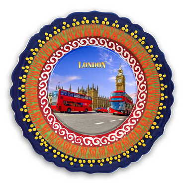 London Themed Turkish Ceramic Plate With Epoxy 30 Cm - Myros