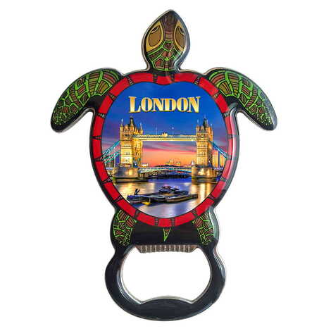 London Themed Turtle Shaped Metal Magnetic Bottle Opener 103x75 mm