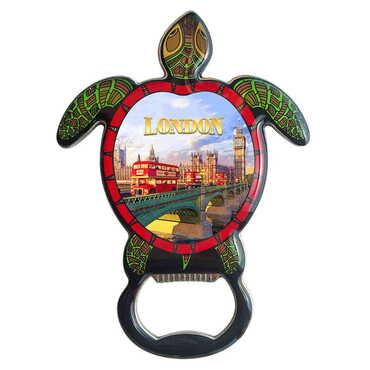 London Themed Turtle Shaped Metal Magnetic Bottle Opener 103x75 mm - Thumbnail