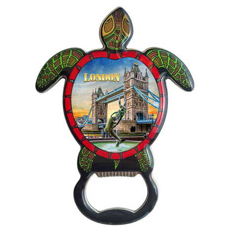 London Themed Turtle Shaped Metal Magnetic Bottle Opener 103x75 mm