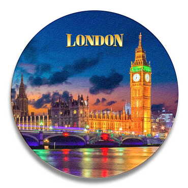 Myros - London Themed Wooden Custom Printed Souvenir Coaster 100 mm