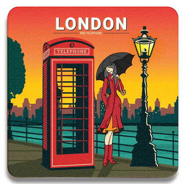 London Themed Wooden Custom Printed Souvenir Coaster 100 mm - Thumbnail