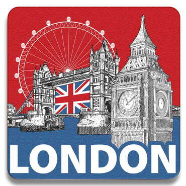 London Themed Wooden Custom Printed Souvenir Coaster 100 mm - Thumbnail