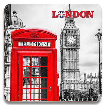 London Themed Wooden Custom Printed Souvenir Coaster 100 mm - Thumbnail