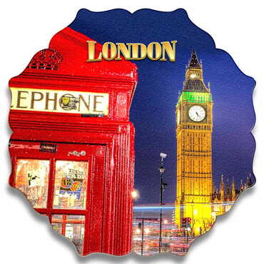 London Themed Wooden Customised Starry Travel Coaster 100 mm - Thumbnail