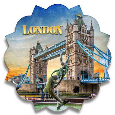 London Themed Wooden Customised Sun Travel Coaster 100 mm - Thumbnail