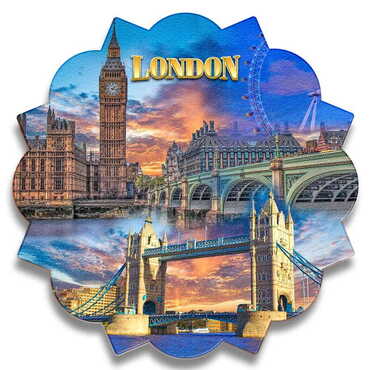 London Themed Wooden Customised Sun Travel Coaster 100 mm - Thumbnail