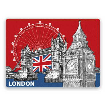 Myros - London Themed Wooden Uv Printed Souvenir Fridge Magnet 93x68 mm