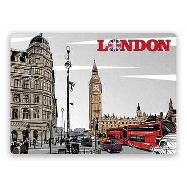 London Themed Wooden Uv Printed Souvenir Fridge Magnet 93x68 mm - Thumbnail