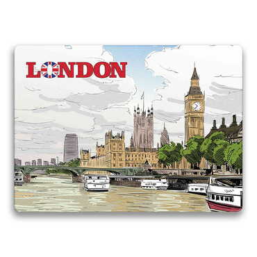 London Themed Wooden Uv Printed Souvenir Fridge Magnet 93x68 mm - Thumbnail