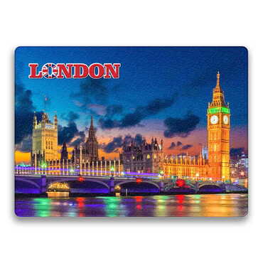 London Themed Wooden Uv Printed Souvenir Fridge Magnet 93x68 mm - Thumbnail