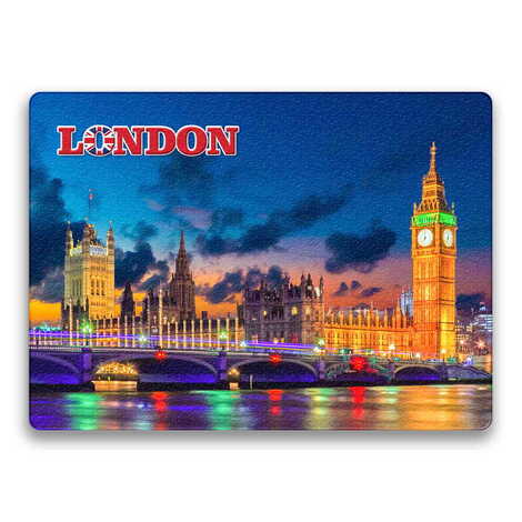 London Themed Wooden Uv Printed Souvenir Fridge Magnet 93x68 mm