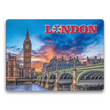 London Themed Wooden Uv Printed Souvenir Fridge Magnet 93x68 mm - Thumbnail