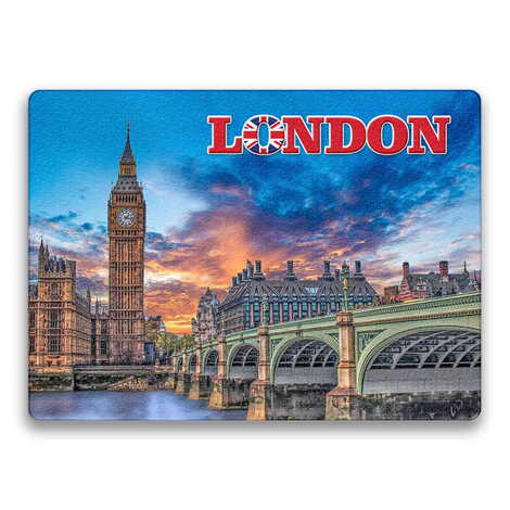 London Themed Wooden Uv Printed Souvenir Fridge Magnet 93x68 mm