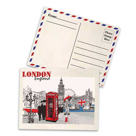 London Themed Wooden UV Printed Travel Postcard 116x150 mm