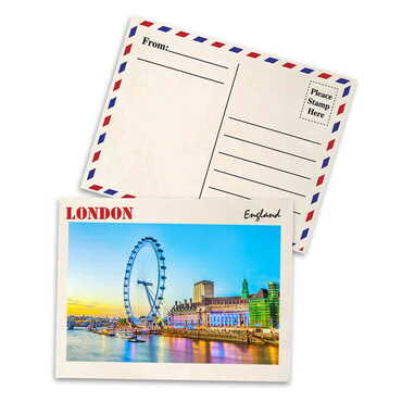 London Themed Wooden UV Printed Travel Postcard 116x150 mm - Thumbnail