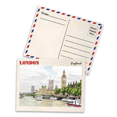 London Themed Wooden UV Printed Travel Postcard 116x150 mm