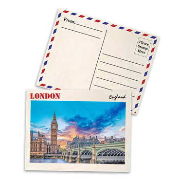 London Themed Wooden UV Printed Travel Postcard 116x150 mm - Thumbnail