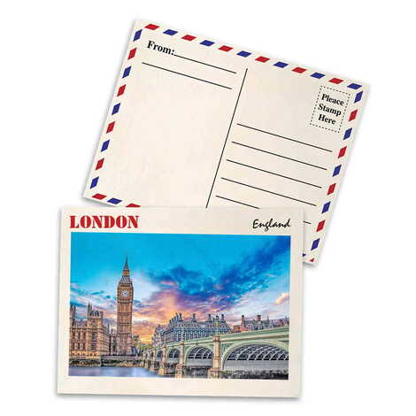 London Themed Wooden UV Printed Travel Postcard 116x150 mm